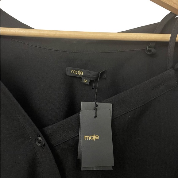 [s] MAJE NWT Jumpsuit Pesto Cold Shoulder Pockets Minimalist Black Size 36 Small - Picture 10 of 12